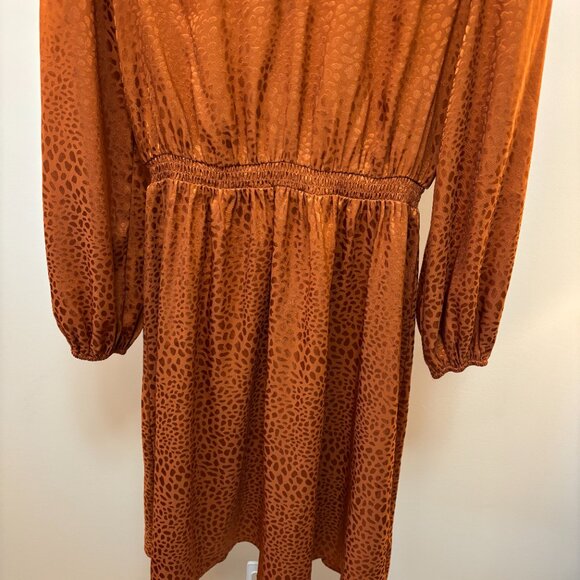Chenault Leopard Print Burnt Orange Long Sleeve Midi Dress Sz Medium - Picture 5 of 8